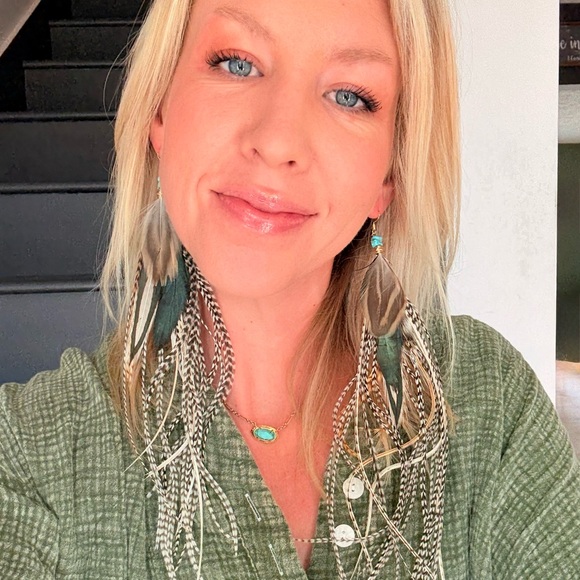 Bohemian Feather Earrings with Turquoise and Brown Accents - Picture 1 of 5